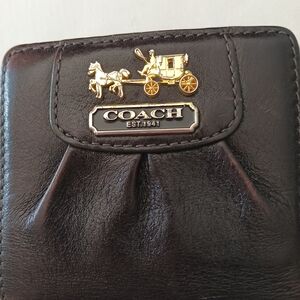 Coach Rich Brown Leather Wallet with Gold Logo